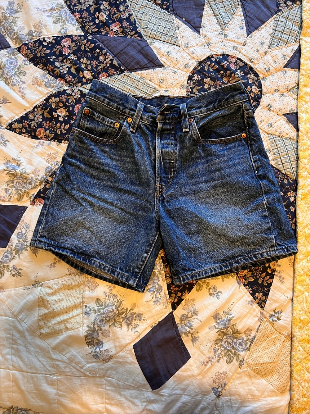 Levi's 501 Denim Jean Shorts Size 26 Dark Blue Wash Button-Fly